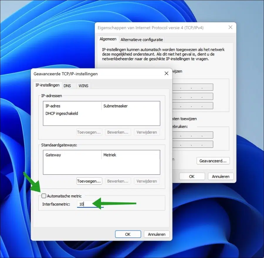 Interfacemetric wijzigen