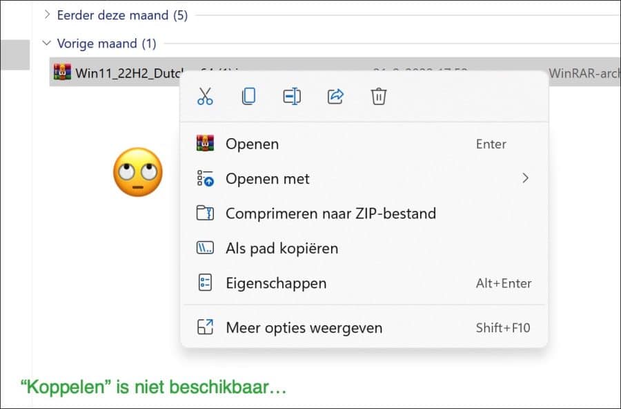 Koppelen mist in Windows 11 voor iso bestand