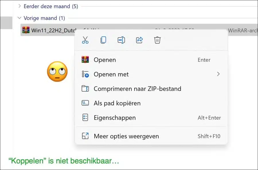 Koppelen mist in Windows 11 voor iso bestand