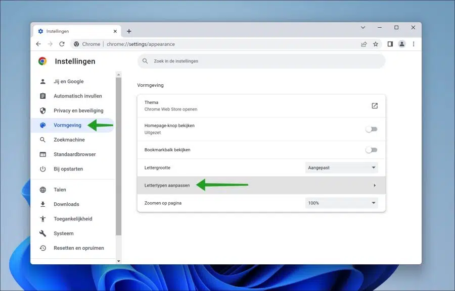 Lettertype aanpassen in Google Chrome