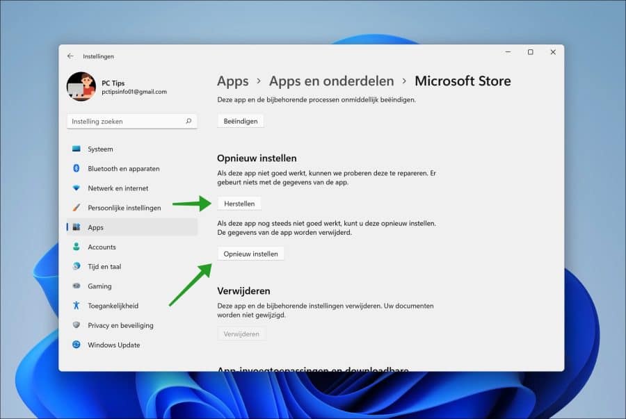 Réinitialiser le Microsoft Store