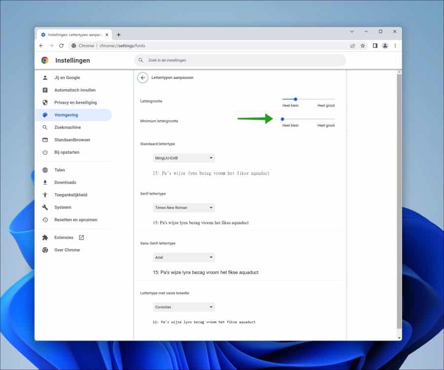 Minimum letter grootte wijzigen in Google Chrome