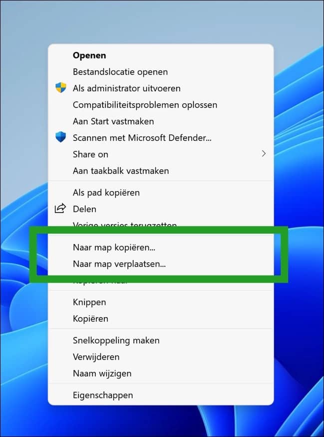 Naar map kopieren en naar map verplaatsen toevoegen aan het rechtermuisknop menu