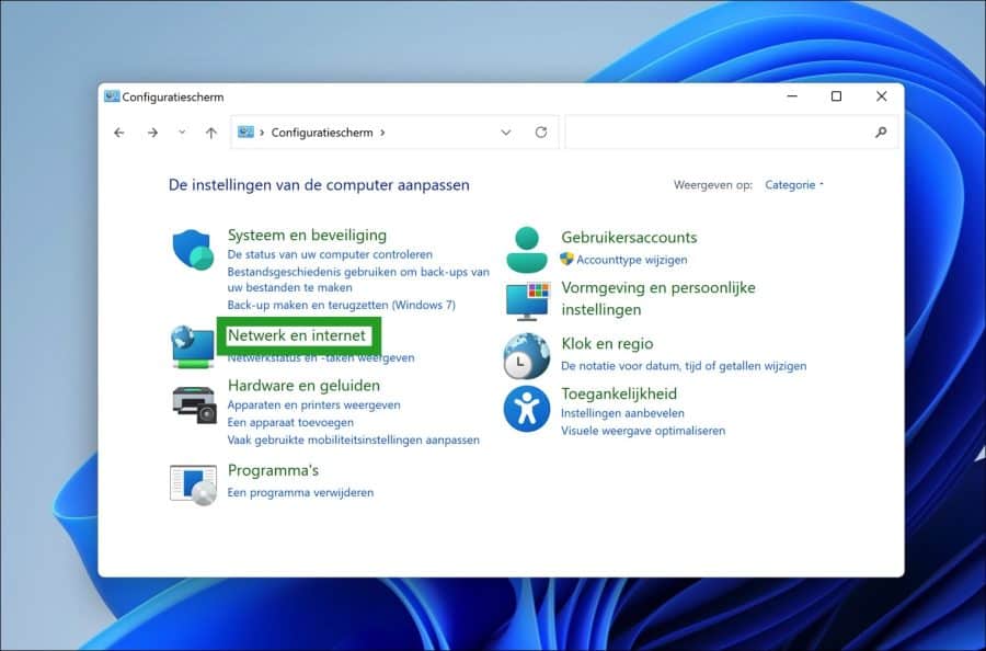 Netwerk en internet instellingen