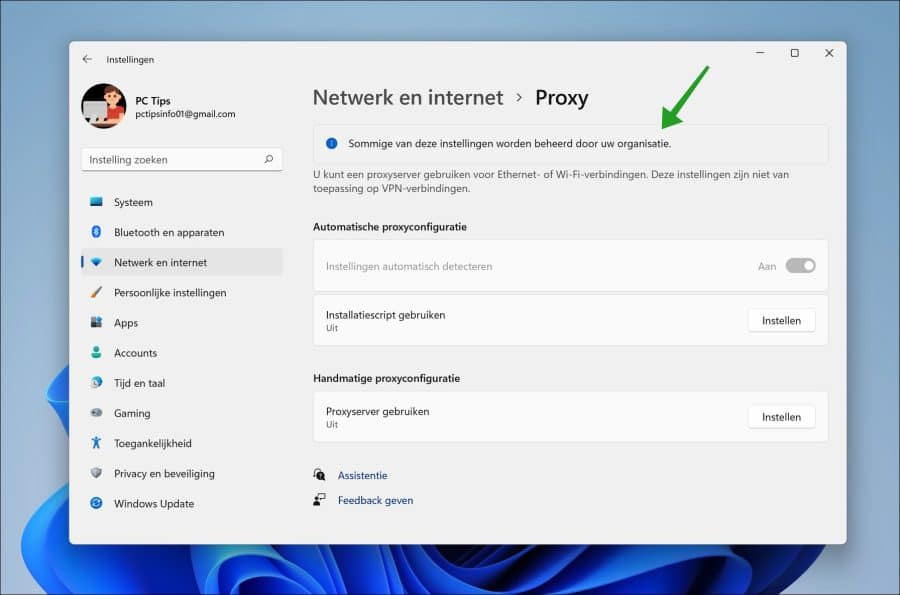 Proxy instellingen blokkeren in Windows