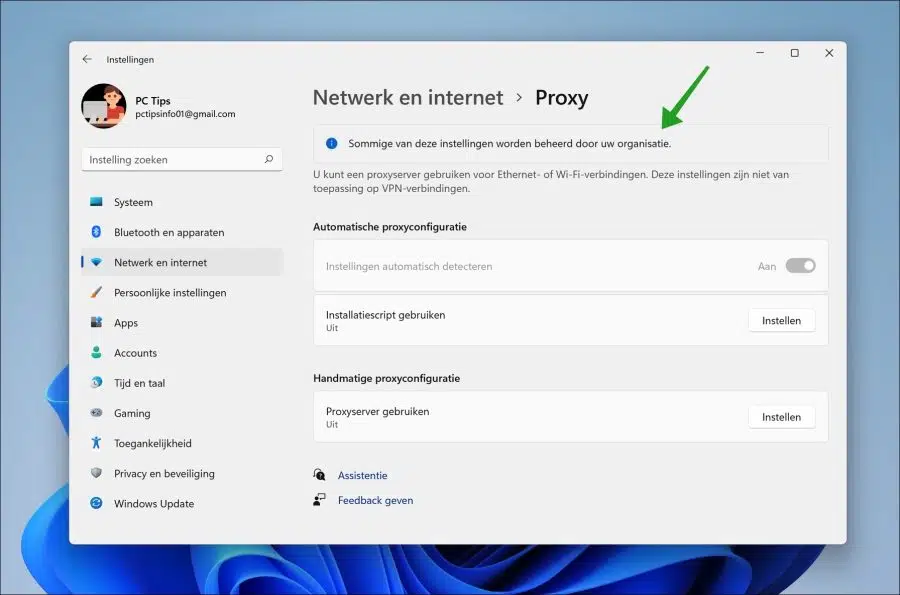 Proxy instellingen blokkeren in Windows