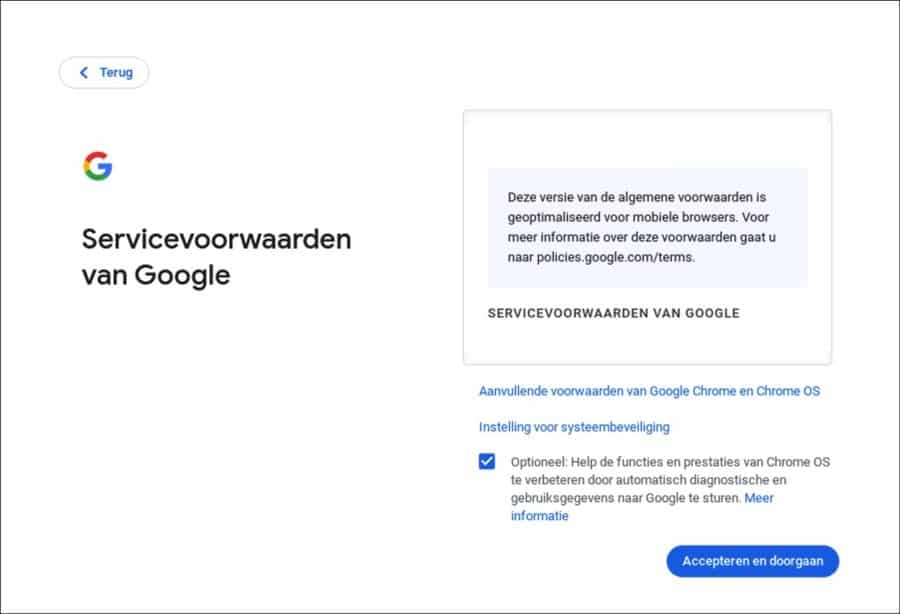 Akzeptieren Sie die Nutzungsbedingungen von Google