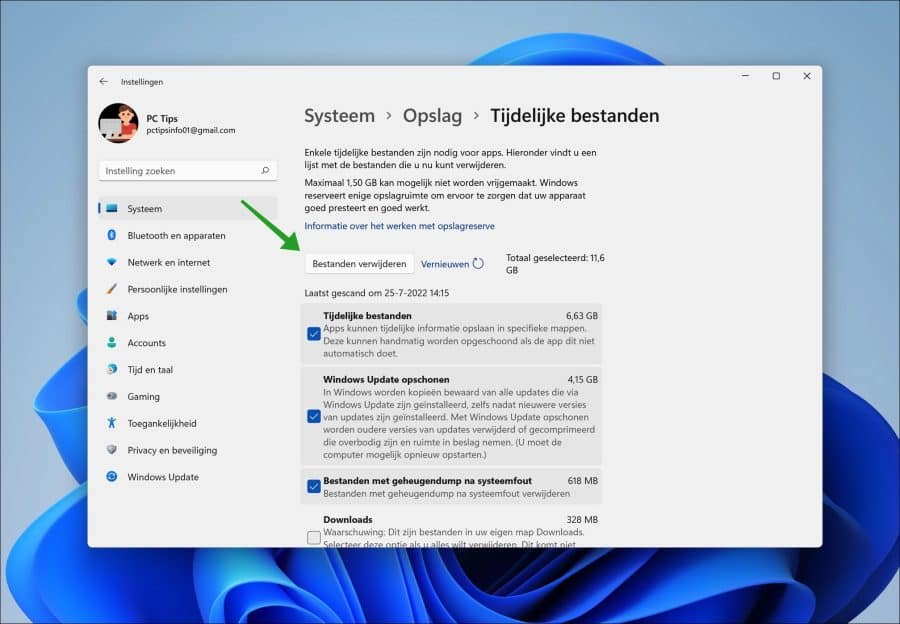 Tijdelijke bestanden verwijderen in Windows