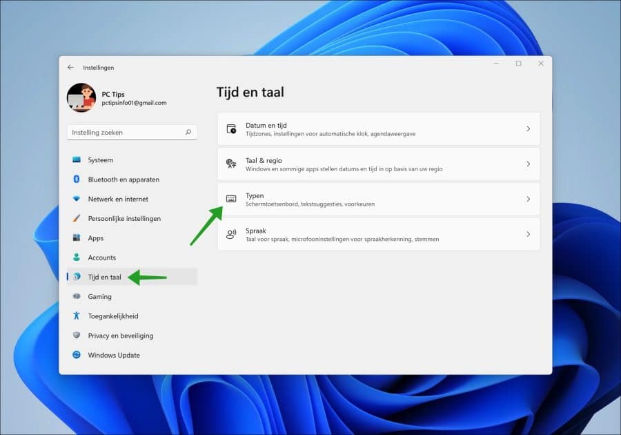 Typen instellingen in Windows 11