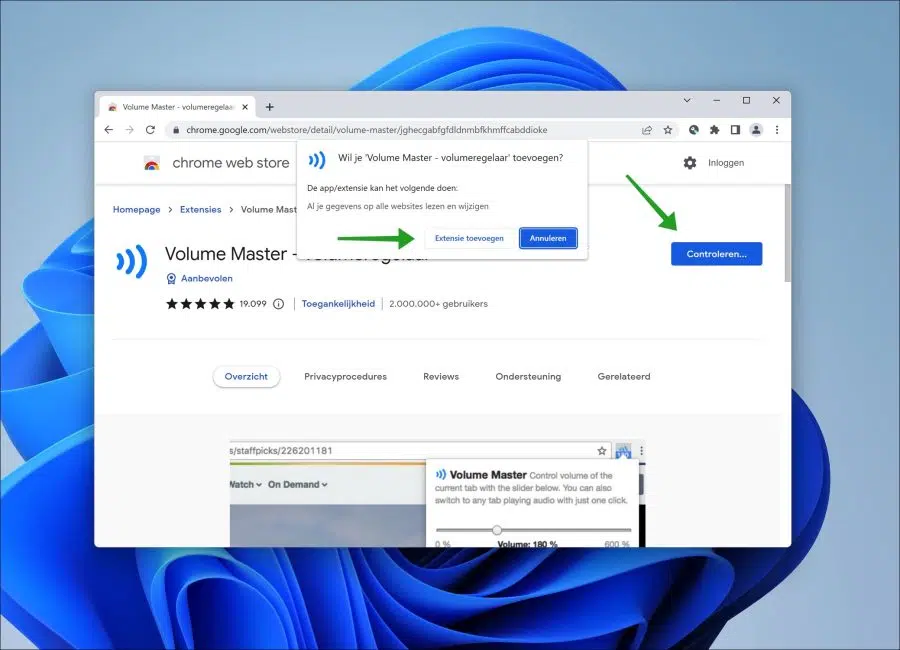 Volume master extensie installeren