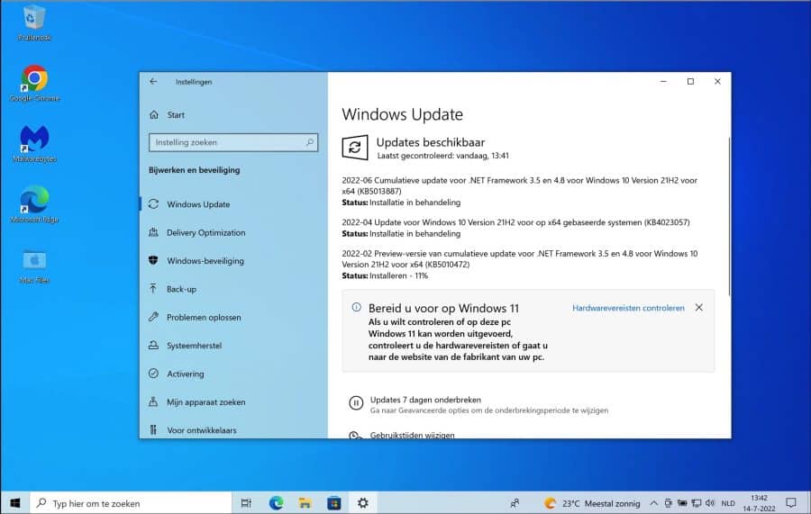 Windows 10 na herstel de pc