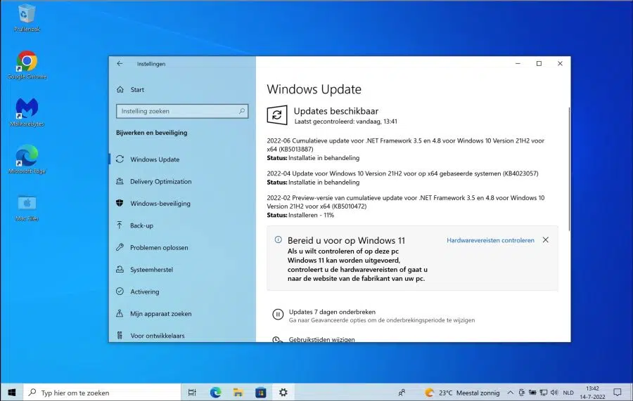 Windows 10 na herstel de pc