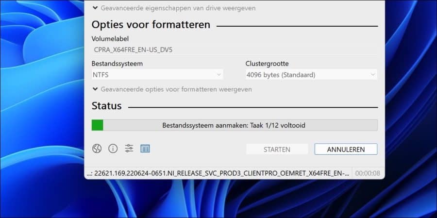 Windows 11 22h2 installatie usb wordt aangemaakt