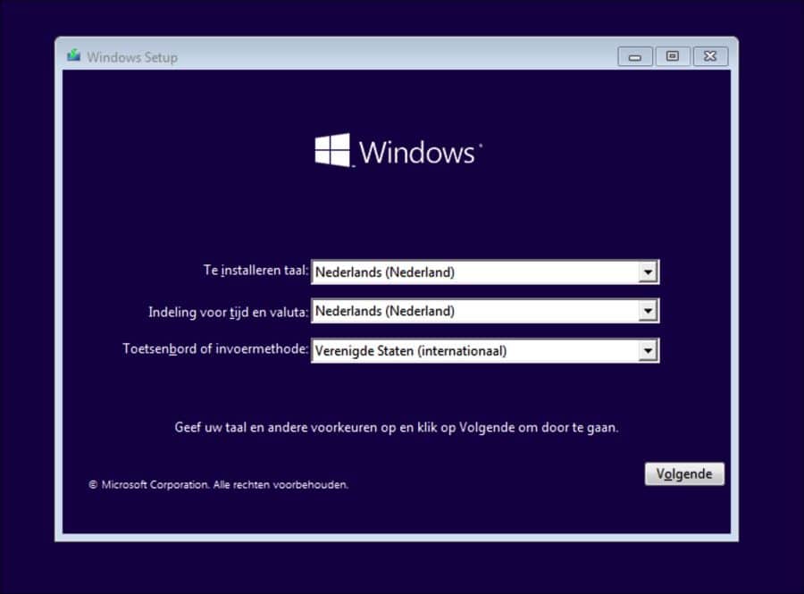 Windows Setup scherm