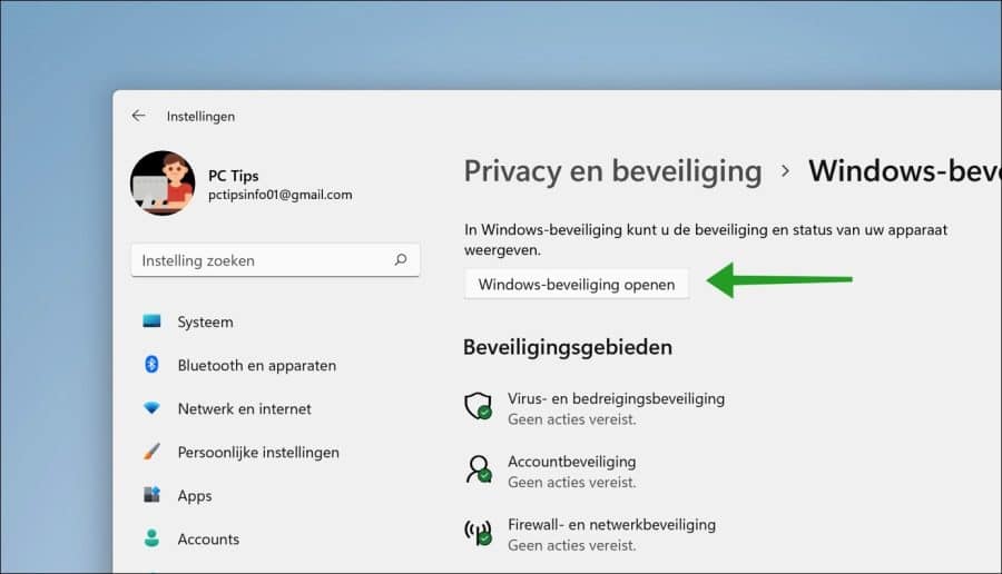 Windows-beveiliging instellingen openen