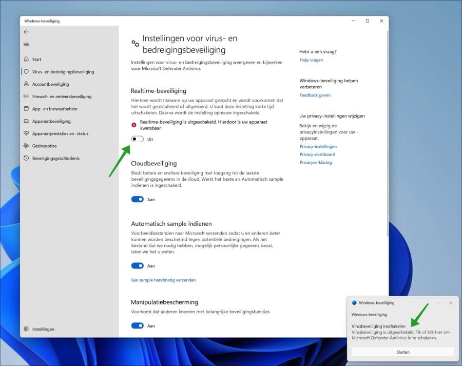 Désactivez l'antivirus Windows Defender dans Windows 11