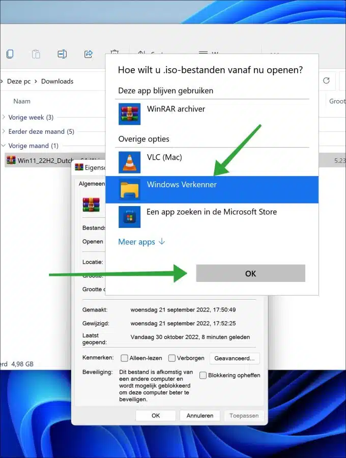 Windows verkenner instellen om ISO bestanden te openen in Windows 11