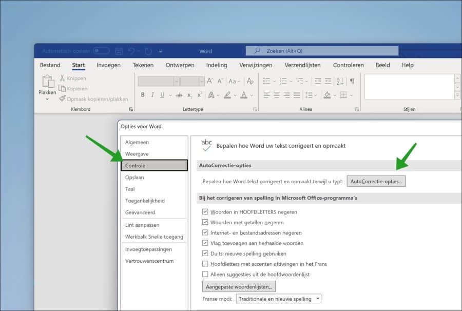 Autocorrectie-opties