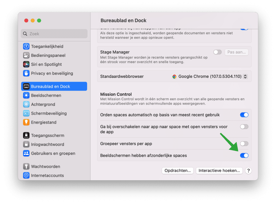 Beeldschermen hebben afzonderlijke spaces