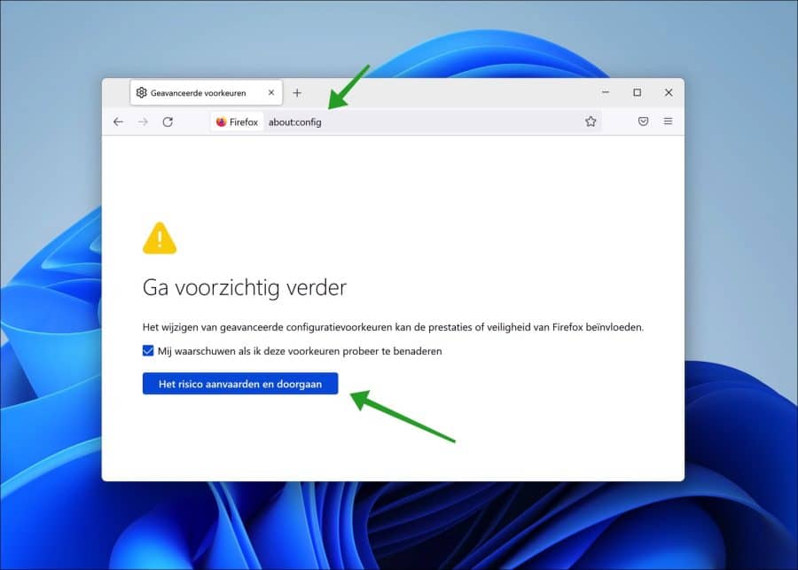 Öffnen Sie die erweiterten Firefox-Einstellungen