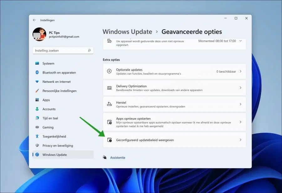 Geconfigureerd update beleid weergeven in Windows update