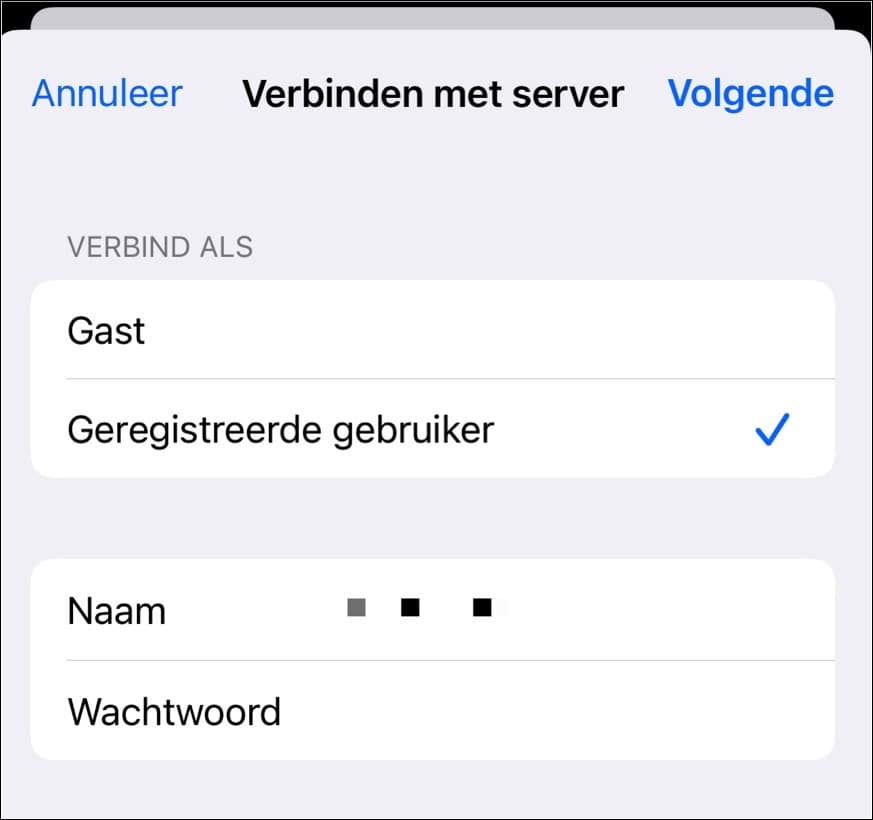 Geregistreerde gebruiker om te verbinden met NAS