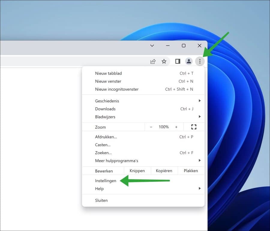 Instellingen openen in Google Chrome