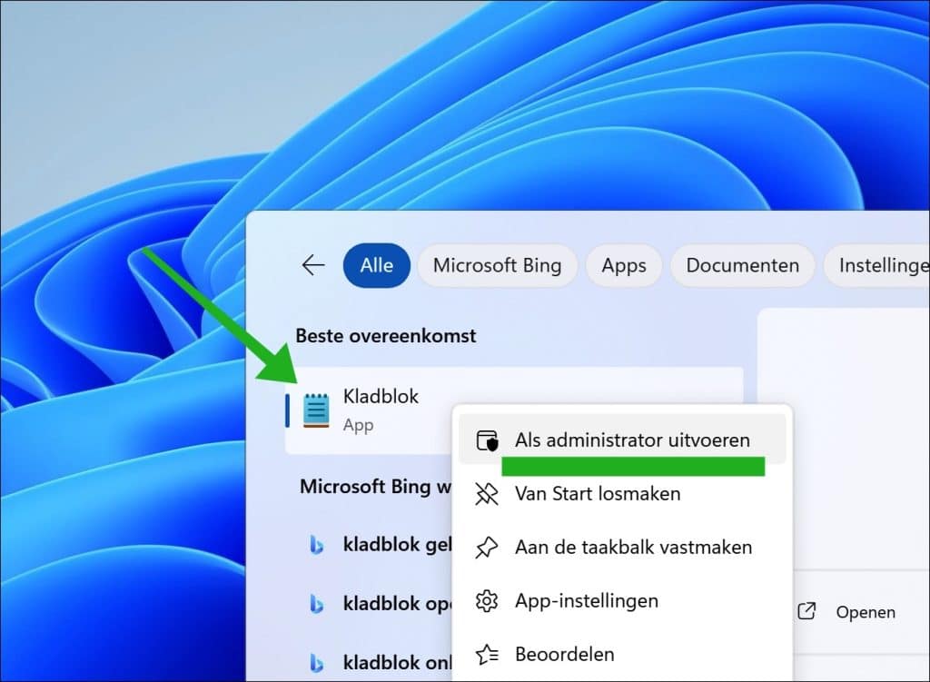 Kladblok als administrator uitvoeren