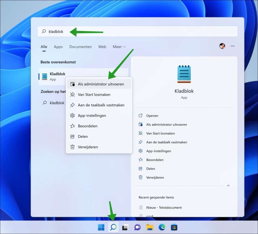 Kladblok openen als administrator