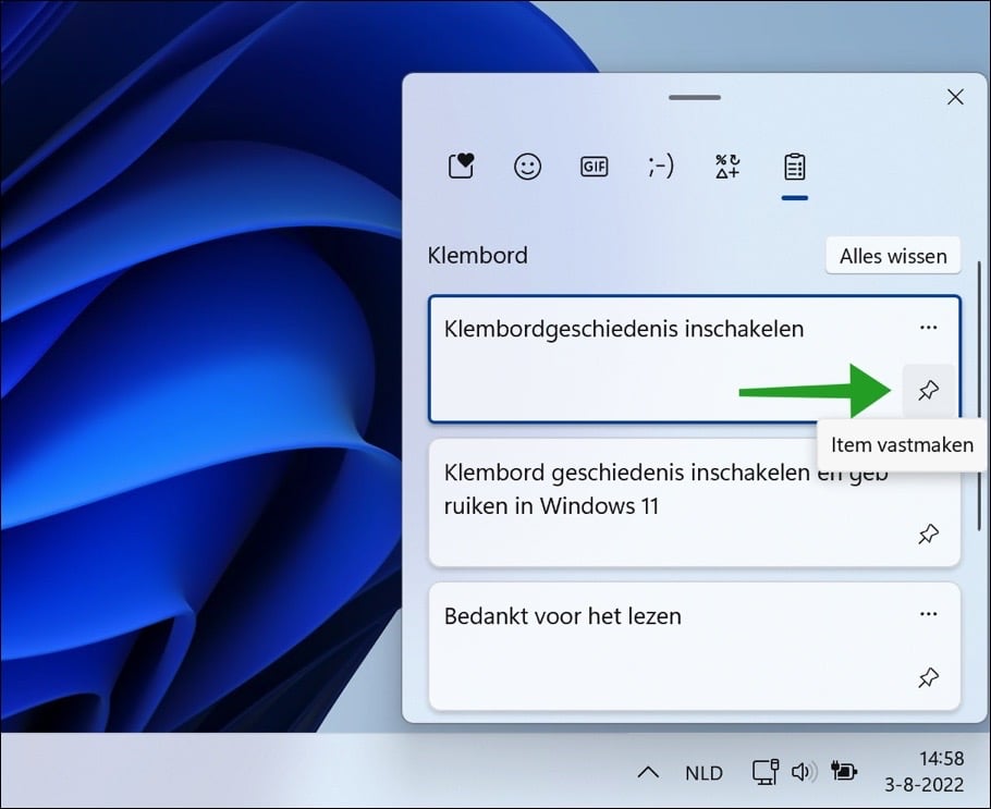 Klembord geschiedenis inschakelen en gebruiken in Windows 11