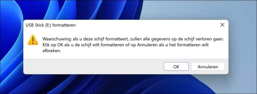 Melding voordat u gaat formatteren