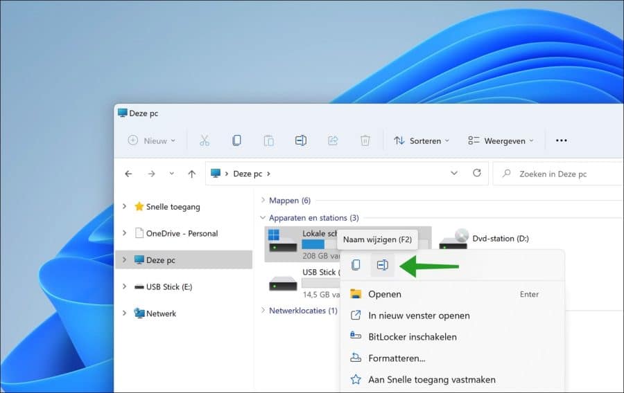 Naam van schijf wijzigen via de windows verkenner