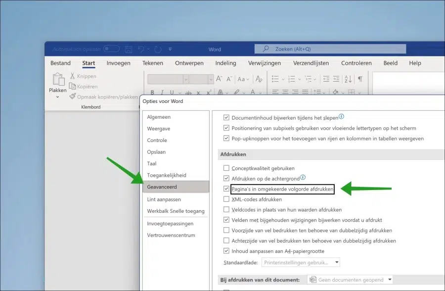Paginas in omgekeerde volgorde afdrukken