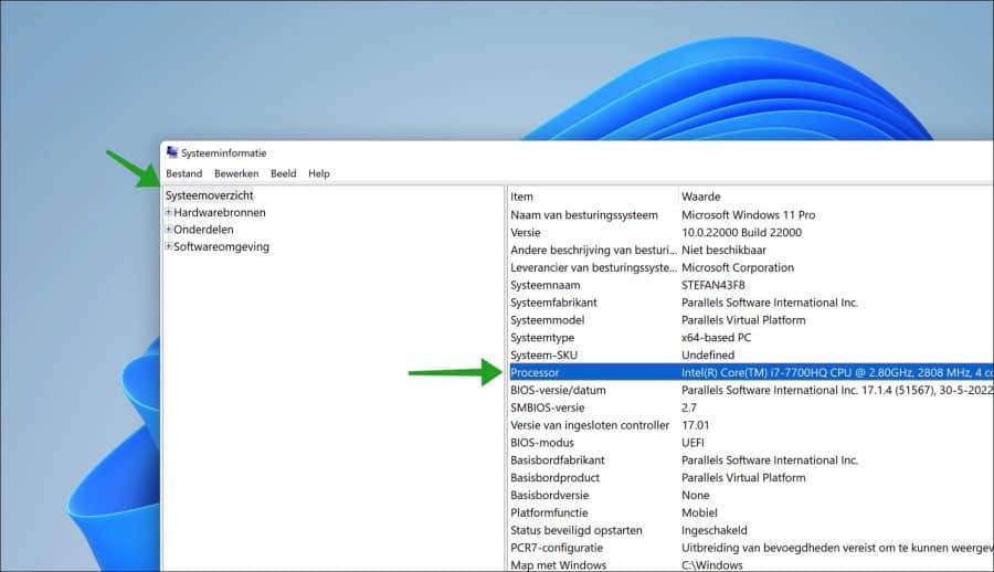 Processor informatia via systeeminformatie