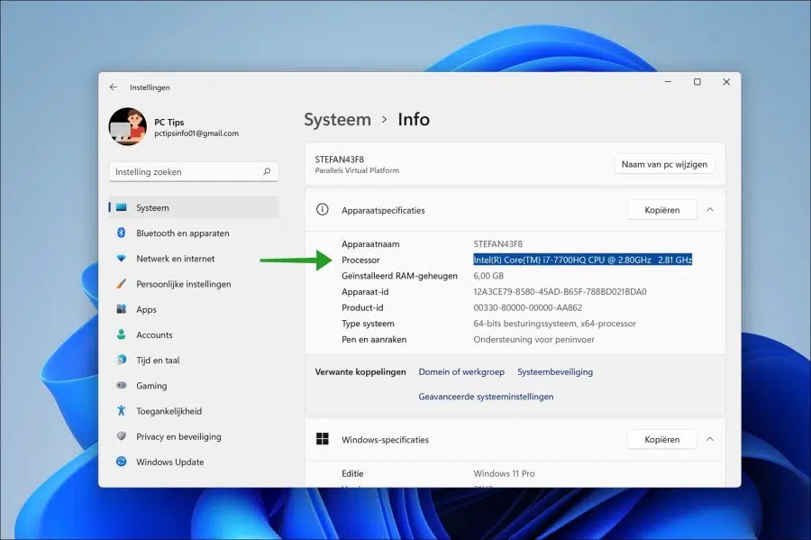 Processor informatie via Systeem informatie in Windows