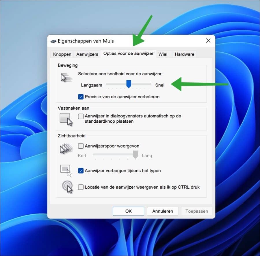 Sélectionnez une vitesse pour le pointeur