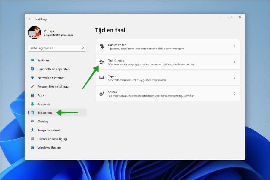 Taal en regio instellingen in Windows 11