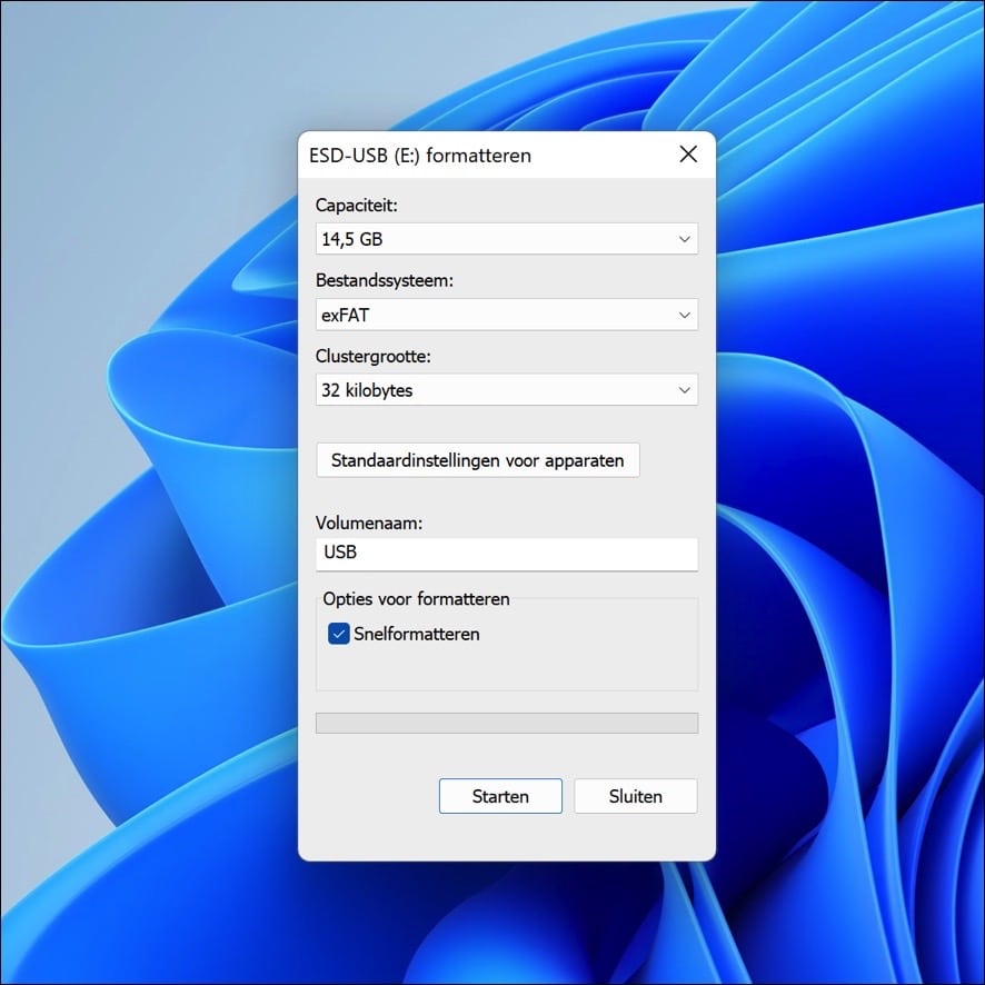 USB formatteren als exfat