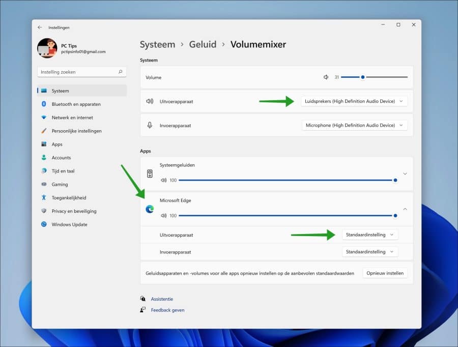 Lautstärkemixer-Einstellungen für Microsoft Edge