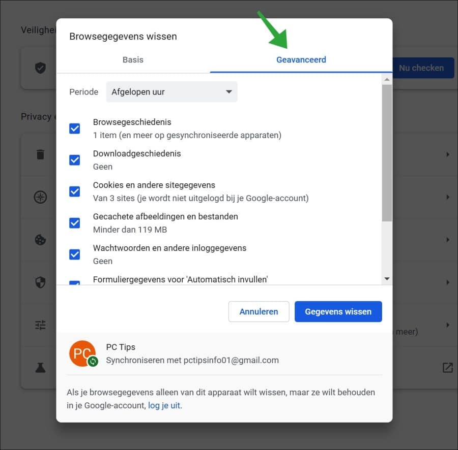 Browserdaten löschen – Erweitert