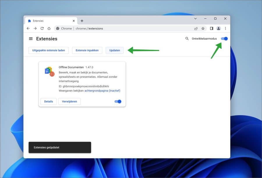 Actualizar las extensiones del navegador en Google Chrome