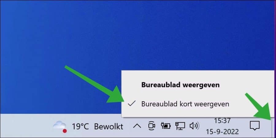 Bureaublad kort weergeven