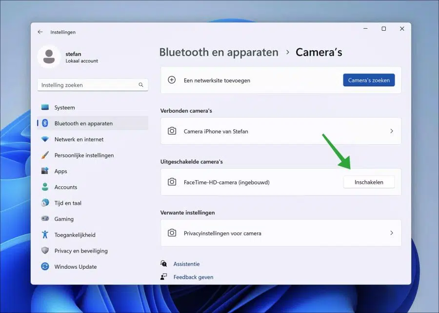 Webcam of Camera inschakelen in Windows 11