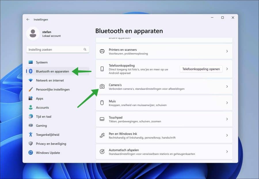 Camera instellingen openen in Windows 11