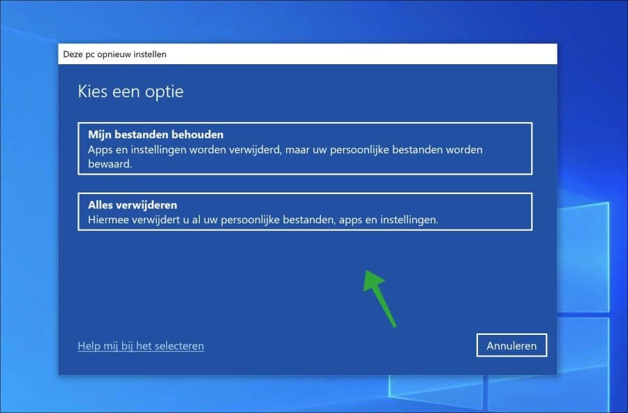 Windows 10 terugzetten naar fabrieksinstellingen