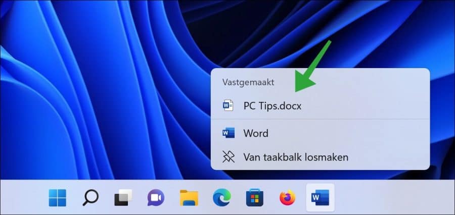 Open document from the taskbar in Windows 11