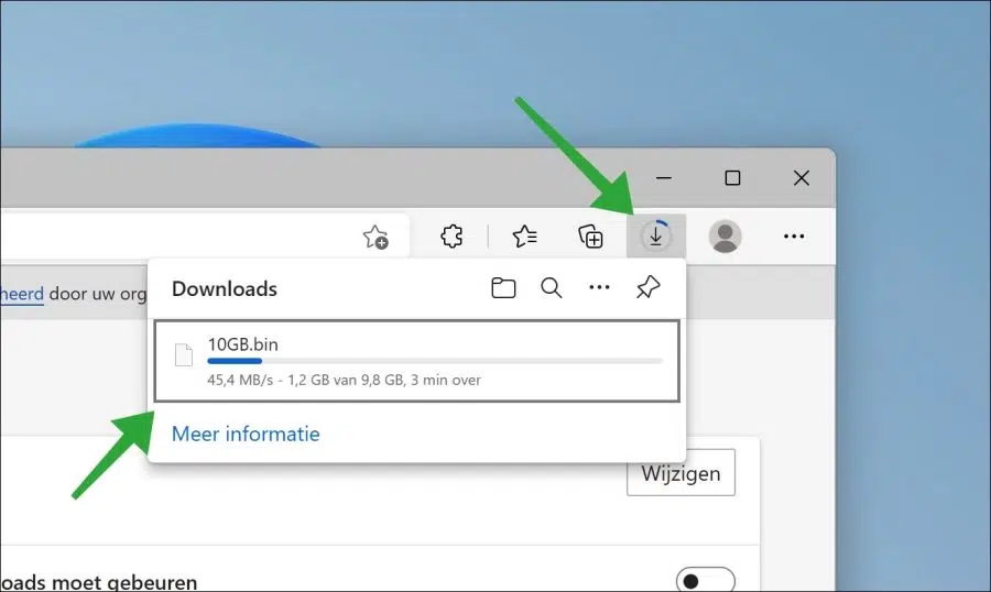 Downloads menu weergeven