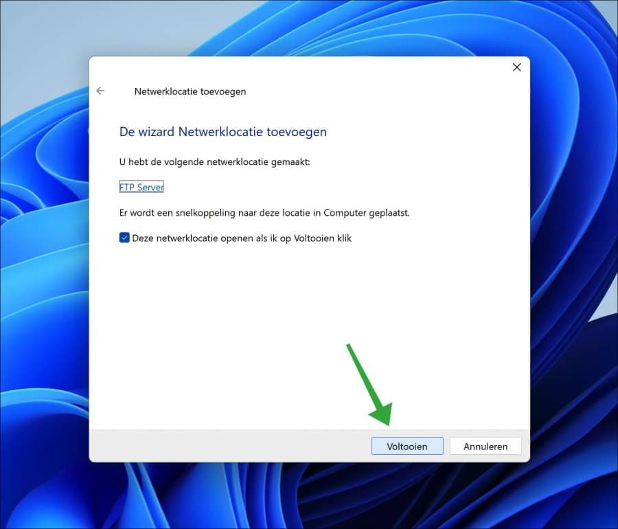 FTP toevoegen in Windows 11 als netwerklocatie voltooien