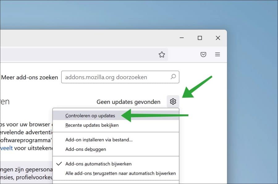 Firefox addons op updates controleren