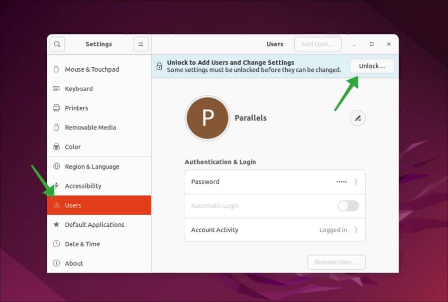 User settings in Ubuntu